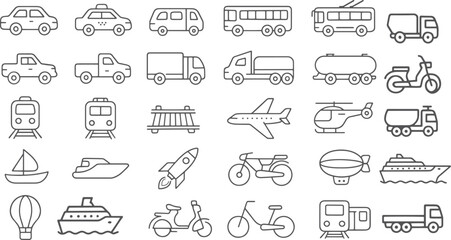 Diverse transportation modes outlined in gray vehicles
