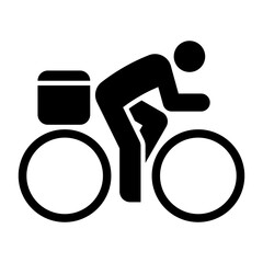 Bicycle courier icon, delivery service on bike symbol. Delivering package, fast shipping, courier express on bicycle sign.