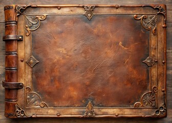 Weathered Leather Book Cover with Copper Accents and Tattered Edges