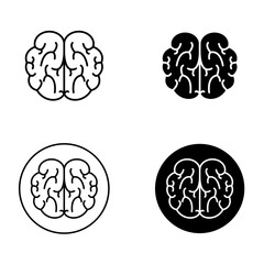 Brain Icons Set Outline and Filled Style Vector Illustrations