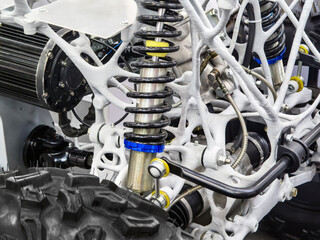 Unique close-up of advanced suspension system components from 3D printing