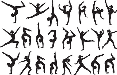 Gymnastic poses silhouettes gymnastics athletes