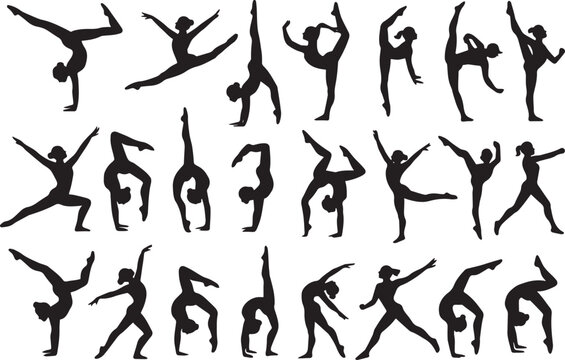 Gymnastic poses silhouettes gymnastics athletes
