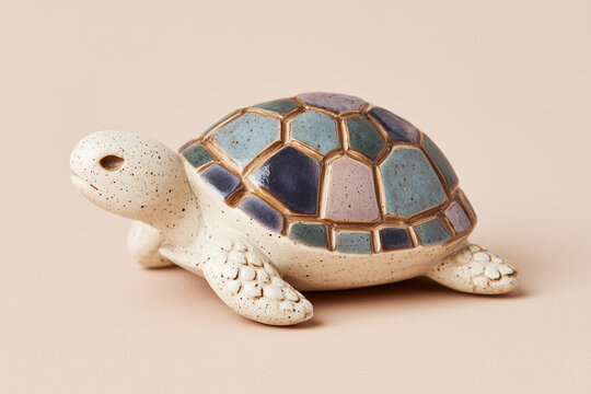 ceramic statue of a sea turtle with colorful painted shell - Powered by Adobe