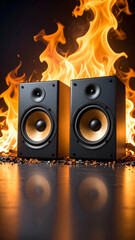 Burning speakers with fiery music.