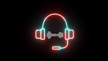 Neon music audio waveform spectrum. audio visualizer beat sound frequency on black background.