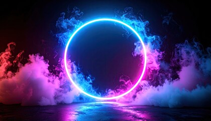 Neon ring in smoky space