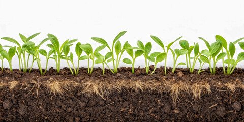Young plants growing in rich soil.