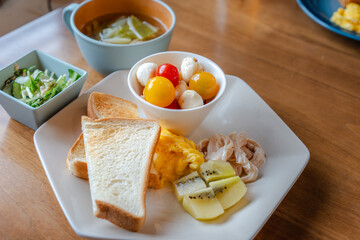 Healthy Western Breakfast Plate with Toast and Mozzarella /...