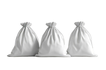 Three plain white fabric sacks