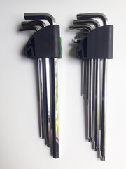 A set of torx keys or star L keys isolated on a white background, used to tighten or loosen shaped bolts.