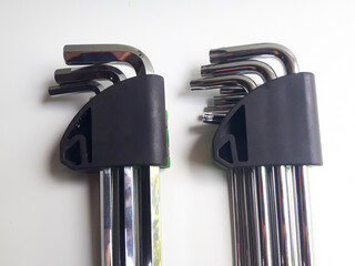 A set of torx keys or star L keys isolated on a white background, used to tighten or loosen shaped bolts.