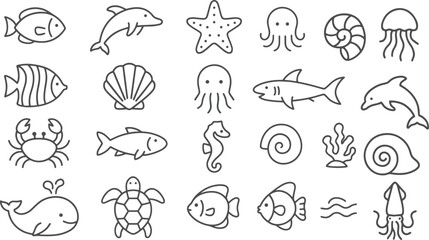 Ocean life illustrations fish dolphin