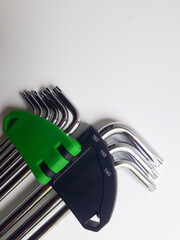 A set of torx keys or star L keys isolated on a white background, used to tighten or loosen shaped bolts.