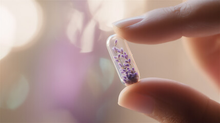 小さな透明のカプセルに入ったラベンダーの花