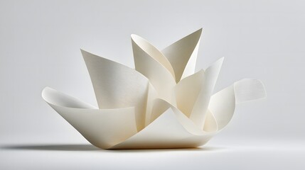 Abstract Paper Sculpture A Study in Form and Texture with Elegant Folds and Subtle Shadows on White