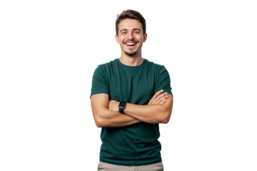 portrait of a young man crossed arms isolated on white