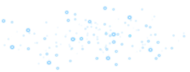 Blue glitter on transparent background.Light overlay with glowing texture for banner.Festive design for cards and Holidays.