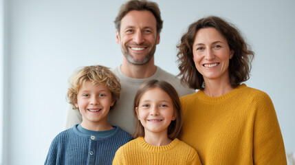 Fototapeta premium A joyful family portrait with parents and children at home