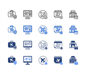 Business Travel icon sheet multiple style, Travel, Booking, Flight, Itinerary, Reservation.