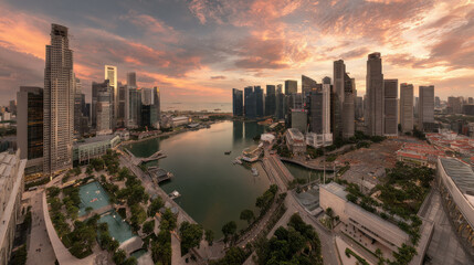 breathtaking sunset over modern skyline of bustling asian metropolis