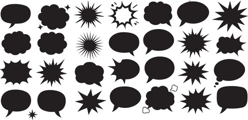 Various black speech bubbles and explosion shapes comic