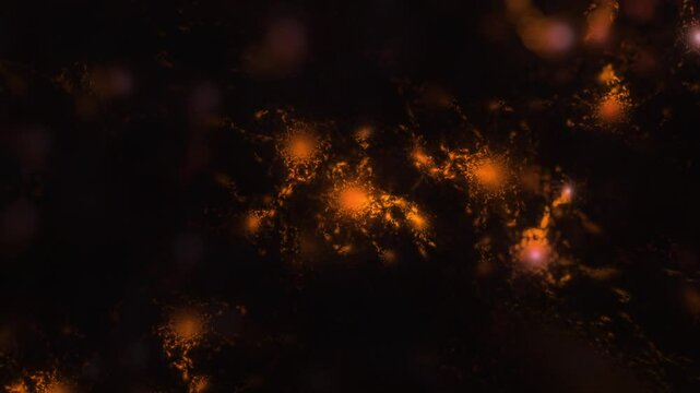 Animierte orange Energiefelder im Weltall &ndash; leuchtende Atmosph&auml;re, Technologie, Energie, Forschung, Wissenschaft und Raumfahrt in futuristischer Darstellung