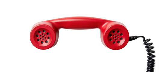 Vibrant red telephone handset with coiled cord, symbolizing communication and nostalgia. This classic design evokes feelings of connection