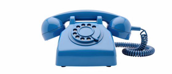 Vintage blue rotary telephone with coiled cord, showcasing classic design and vibrant color. This nostalgic piece evokes memories of simpler
