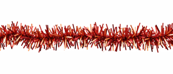 Shiny red tinsel garland decoration for festive occasions, adding vibrant touch to holiday celebrations and events