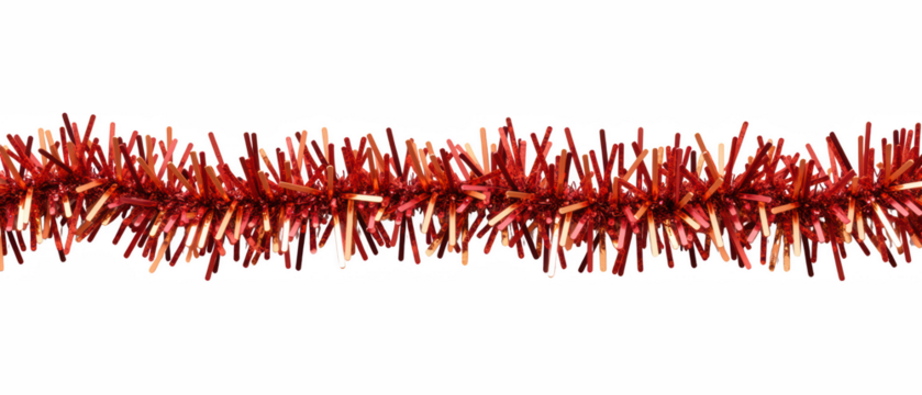 Shiny red tinsel garland decoration for festive occasions, adding vibrant touch to holiday celebrations and events
