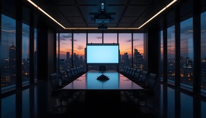 Conference room meeting space with city view corporate business presentation backdrop