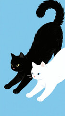 Obraz premium black cat and white snow Black and white cats playing 