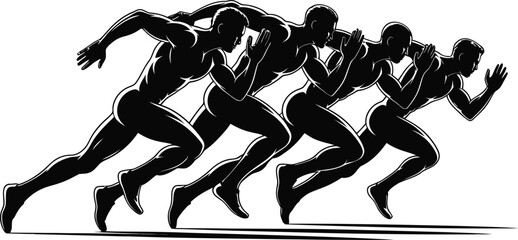 Runners in motion black silhouette running athletes