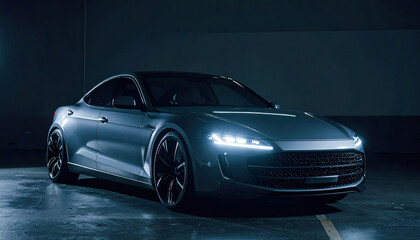Modern Futuristic Car in Studio Room on Dark Background for Innovative Automotive Design Luxury Vehicle Concept High Tech Transport or Stylish Auto