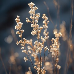 Delicate wildflowers bathed in golden light