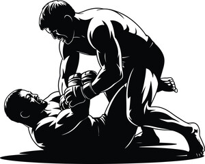 Grappling fighters intense combat wrestling fighting