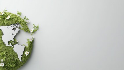 Green Earth Globe with Moss and Plants earth moss green globe world map plant flower daisy fern life