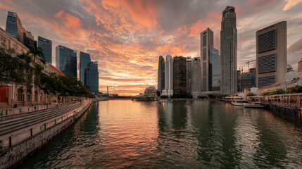 breathtaking sunset over modern skyline of bustling asian metropolis