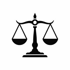 Vector of a balanced justice scale, solid black color, white background