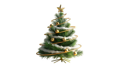 Fototapeta premium Decorated Christmas tree with gold ornaments on transparent background