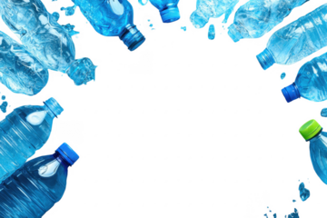 Plastic bottles scattered, black background