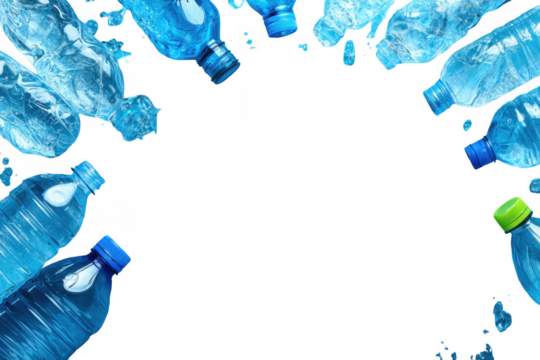 Plastic bottles scattered, black background