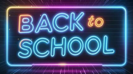 Neon Banner with "Back to School" Text on a Dark Futuristic Background, Concept of Education and School Reopening
