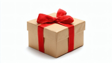 A beautifully wrapped gift box with a vibrant red ribbon and bow.