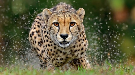 Fototapeta premium A cheetah sprinting after prey across open plains 