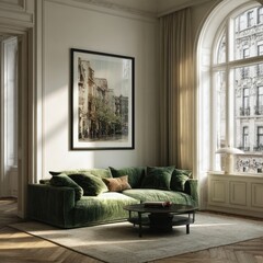 Stylish living room with city view