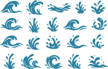 Blue water splashes and waves liquid fluid