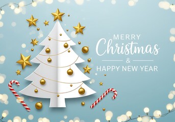 White christmas tree with gold ornaments