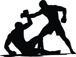 Fighters grappling in combat fighting athletes